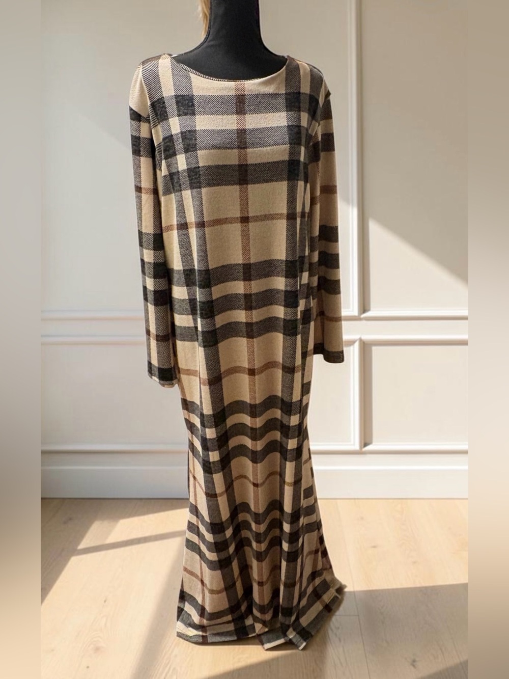 Black and Cream Plaid Knit Sweater  dress